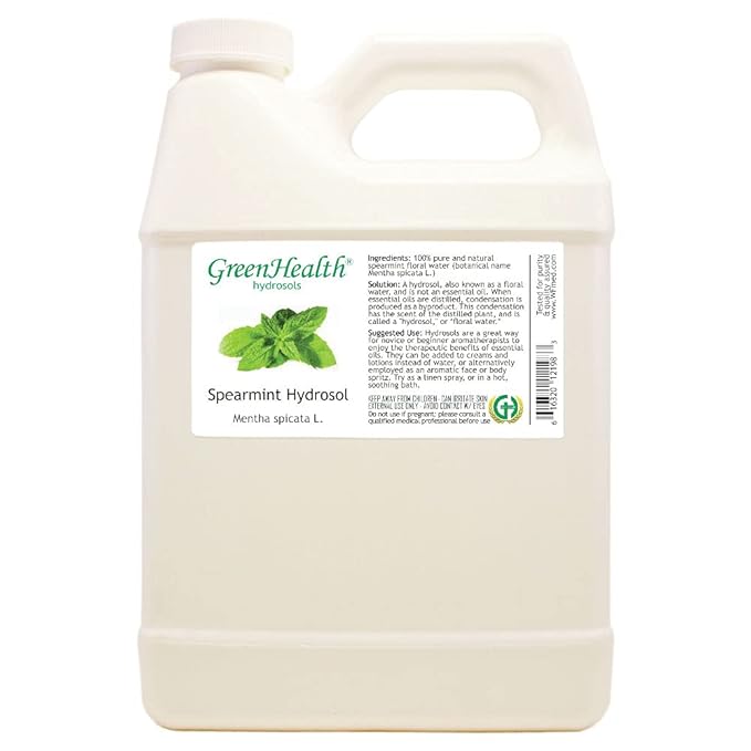 GreenHealth Spearmint Hydrosol (Floral Water), 32 fl oz | 100% Pure, NOT Oil, Plastic Jug w/Cap