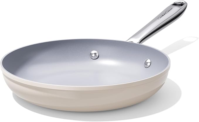 CookinCraze Premium Ceramic Frying Pan, 10 Inch Nonstick Skillet | for Healthy Cooking, PFAS & PTFE Free, Induction Compatible, Oven Safe up to 500°F, Stay-Cool Stainless Steel Handle, Cream