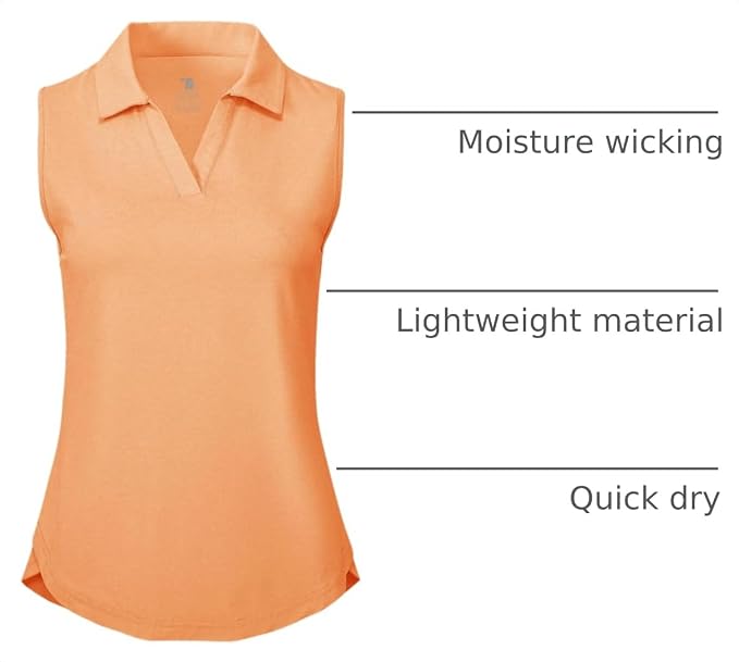 BGOWATU Women's Sleeveless Golf Polo Shirts Collared V Neck Tennis Tank Tops UPF 50+ Quick Dry Lightweight