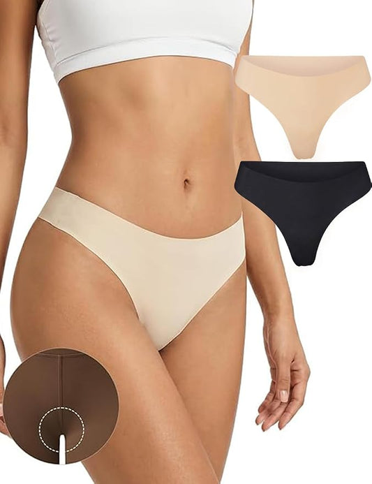 Seamless Thongs Invisible No Show Thong Panty Liners VPL Workout Underwear Cotton Thongs for Women G-Strings Tangas