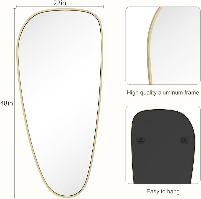 Asymmetrical Mirror, Irregular Wall Mirror, Wall Mirrors Decorative for Bedroom Living Room entryway Hall, Wall Mirror for mid Century Modern Decor 48" H x 22" W, Gold