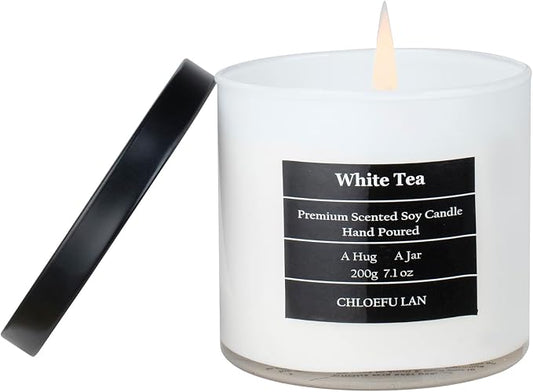 White Tea Candles Gifts for Men & Women, Highly Scented, 7.1oz|45 Hour Burning, Candles for Home Scented, Home Decor, Glass Jar Candle with Gift Box