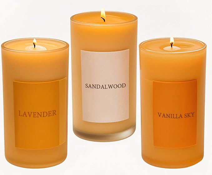 Natural Beeswax Candles Lavender/Sandalwood/Vanilla Sky Scented, 140H Burn Time,Prayer Home Decor, Eco-Friendly Gifts for Relaxation & Aromatherapy (3Pack, Vanilla Sky,Lavender,Sandalwood Mixed)
