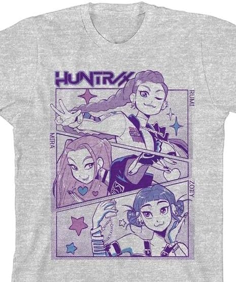 Kpop Demon Hunters Panel Art Huntrx Youth Light Green Crew Neck Short Sleeve T-Shirt