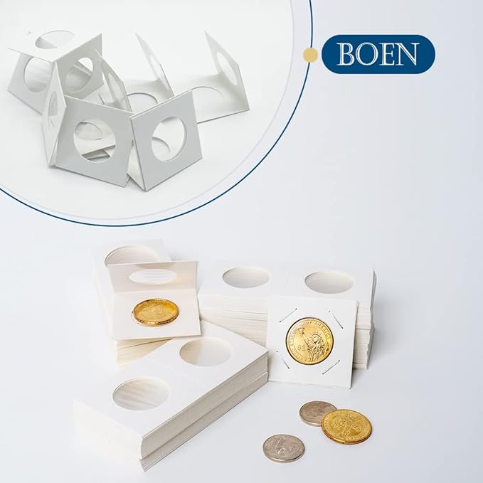 Boen 300PCS Coin Flips in 6 Sizes Cardboard Coin Holders for Colletors 2x2 inch Coin Cardboard Coin Flips for Coin Collection (Coin Flips 6-300)