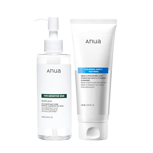 ANUA Gentle Double Cleanser Duo: Heartleaf Pore Control Cleansing Oil Mild & Hydrating Gentle Foaming Face wash for Double Cleansing, Daily Facial Cleanser, Korean Skincare