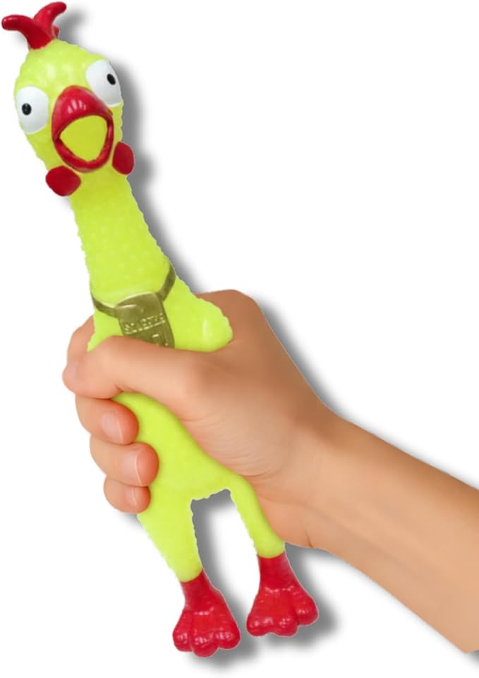 Animolds Squeeze Me Rubber Chicken Toy | Screaming Squeaky Chicken for Kids & Dogs | Novelty Prank Gag Gift (1 Pack Glow in The Dark)