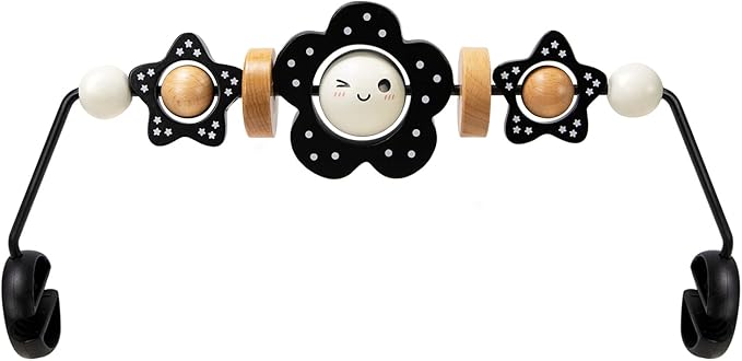 Baby Bouncer Toy Bar Wooden Compatible with Baby Bjorn Bouncer, Bouncer Toy Attachment Tight and Secure Fit, So Fun to Watch, Touch and Spin for Babies All Ages (Black and White Flower)