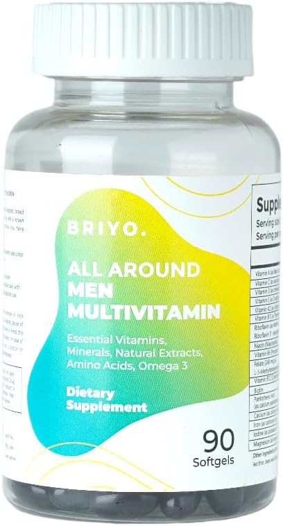 Briyo All Around Men - Multivitamin for Men with 38 Essential Vitamins, Minerals, Omega 3 and Plant Extracts – Supports Energy Immunity – Live Strong with One Daily Clean Capsule