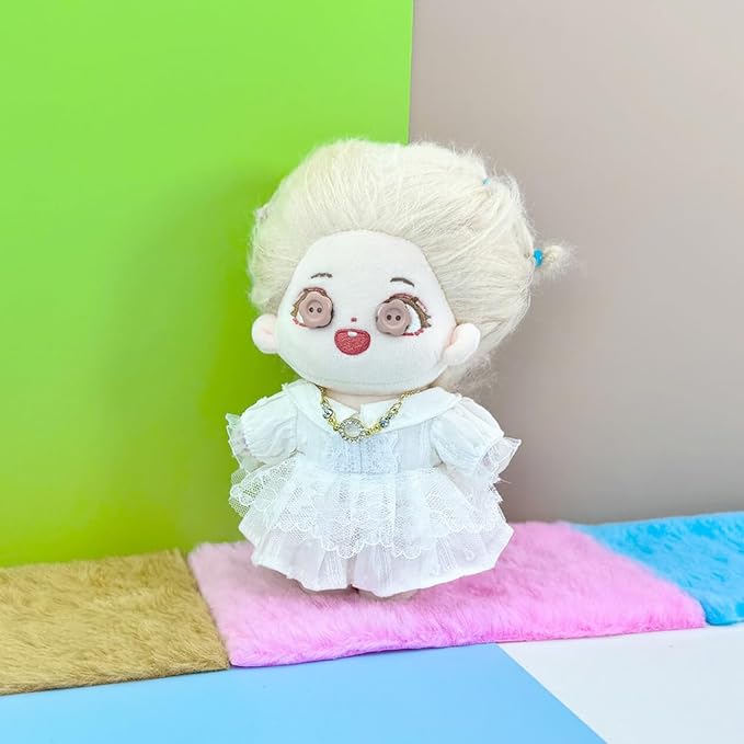 niannyyhouse 10cm-15cm Plush Doll Clothes White Headdress Dress Accessories Compatible with 17cm Labubu Doll