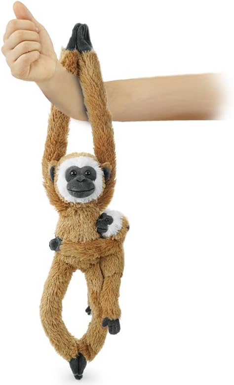 2pcs Monkey Hanging Stuffed Animal Mother with Baby Hangs Plush Toys, Hooks and Stuffed Animals with Rings for Kids 4-8, Gifts for Boys and Girls (Brown