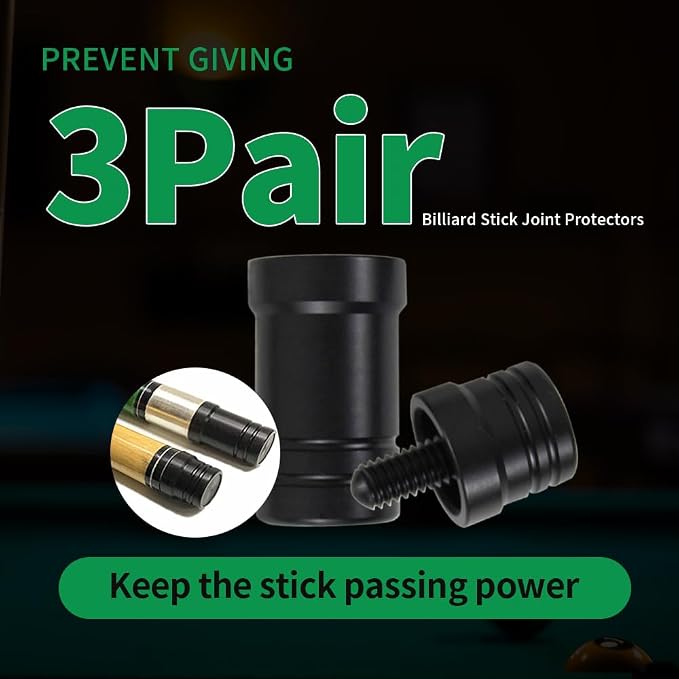3 Pair Billiard Stick Joint Protectors, 5/16" x 3/4/8/9//10/11/14/18， Pool Cue Stick Protectors Threaded Joint Protectors Plastic Billiards Equipment
