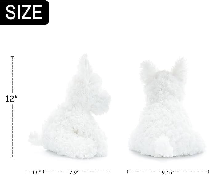 West Highland White Terrier Dog White Westie Puppy Stuffed Animals Plush Toys for Kids Girls Boys Baby Birthday Bedtime Gift, 12 inches