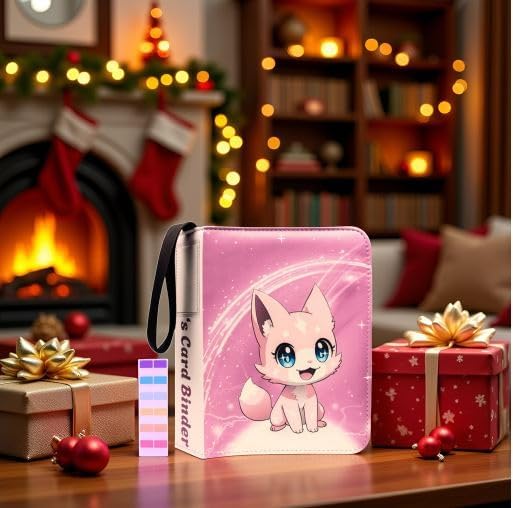 Trading Card Binder 4 Pocket Gifts for Girls, 440 Pockets Pink 3 Ring Binder, Includes Name Tag, Tab Stickers, Cards Binder Album Book Holder Case for Baseball Football Sports Tcg Binder