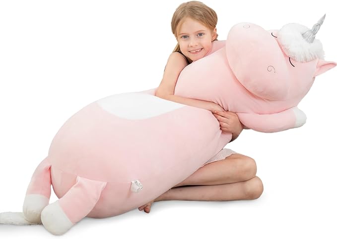 MorisMos 36.2" Unicorn Body Pillow Large Hugging Pillow Unicorn Stuffed Animal,Soft Plush Toy for Kids Girl, Animal Body Pillow, Pink
