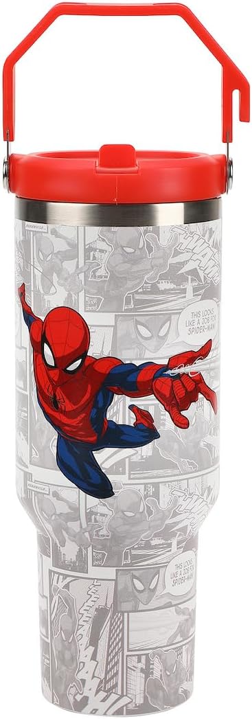 Bioworld Spider-Man Web Swinging Poses White 40 Oz Stainless Steel Water Bottle