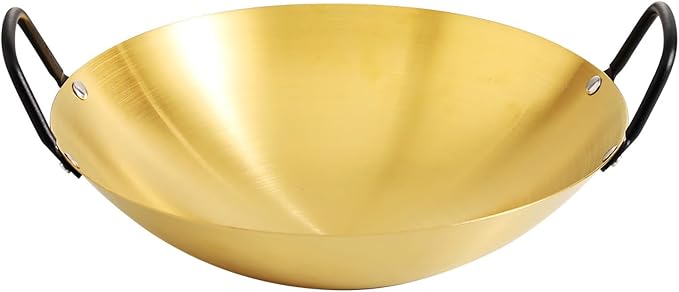 Korean Ramen Noodle Pot with Handles, Golden Pot Frying Pan Ramyun Pot Ramen Noodles Pan Soup Pan Seafood Making Seafood Pot Cooking Utensil Stainless Pot Golden Ramen Pot,Gold,12.6in
