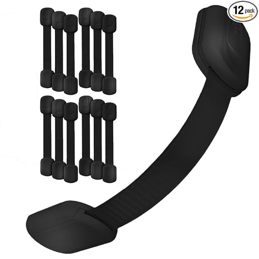 3M Adhesive Child Safety Strap Locks by Baby Proof Me, Baby Latches for Cabinets, Dishwashers, Fridges, Ovens and Trash Cans, Stain Free Toilet Lock (12 Safety Latches)