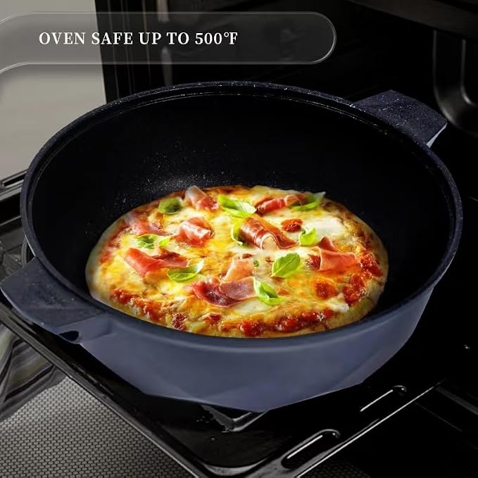 TIBORANG 11 Inch Nonstick Frying Pan with Lid,8-in-1 Multipurpose Cookware | 5 Qt Deep Sauté Pan Skillet with Steamer, PFOA-Free, Dishwasher & Oven Safe, Induction Compatible, Stay-Cool Handle, Navy