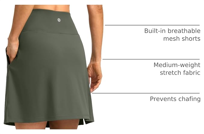 18" Skorts for Women 3 Pockets High Waist Long Athletic Tennis Skirt Golf Skort for Casual Summer Travel