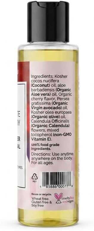 Cherry BodyLove Massage Oil – 100% Food-Grade, Organic Hydrating Body Oil with Calendula – Non-GMO, Vegan, Gentle on Sensitive Skin – 3.5 oz