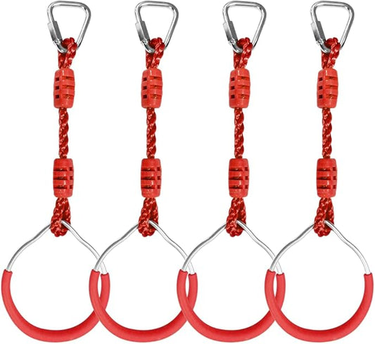 Backyard Ninja Ring Hang Gymnastic Fist Swing Monkey Bar Playground Equipment Climbing Attachment Playground Play Set, 4 Red Obstacle Course Fit Rings Jungle Gym Slackline Warrior Training Equipment