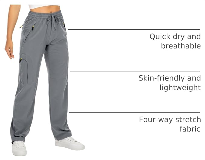 Womens Hiking Pants Quick Dry UPF 50 Lightweight Travel Golf Cargo Safari Pants Zipper Pockets