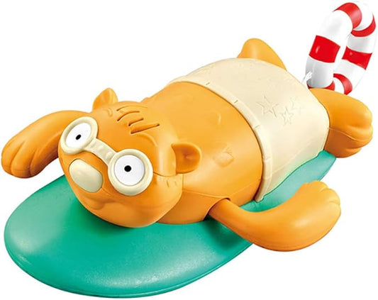 Pull String Baby Bath Toy Pull & Go Cute Surfing Beaver Swimming Windup Clockwork Bathtub Toy for Toddlers (Beige)