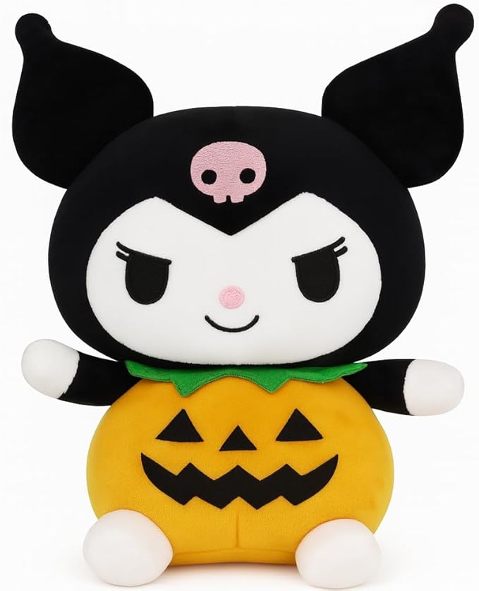 7-Inch Halloween Pumpkin Cat Plush, Soft and Cute Kitty Stuffed Animal, Adorable Halloween Decoration and Gift (Black)