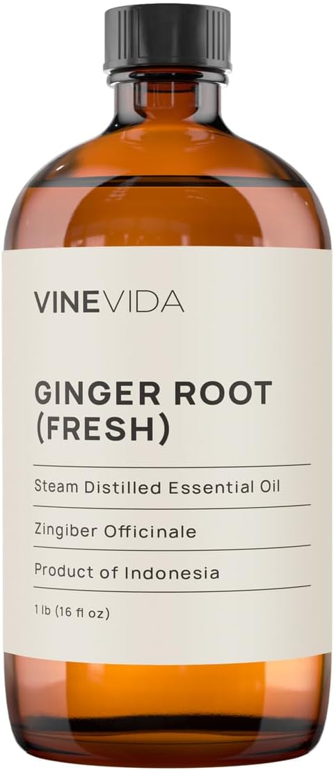 VINEVIDA Fresh Ginger Root Essential Oil 16 oz - Undiluted Ginger Root Oil 16 oz - Ginger Root Candle Oil Scent - DIY Candle Scents for Candlemaking - Bulk Essential Oil for Soap Making