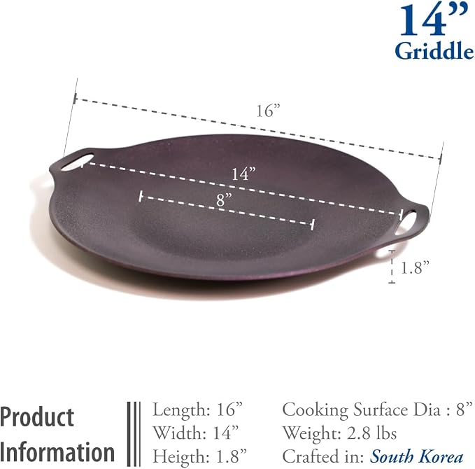 TECHEF - 14-inch Nonstick Round Griddle Grill Pan for Korean BBQ/Teppanyaki Pan, Tawa, Roti Pan/Induction Ready/Made in Korea (14-in)
