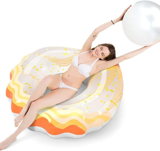 Jasonwell Inflatable Seashell Pool Float Floatie with Ball Water Fun Large Blow Up Summer Beach Swimming Floaty Party Toys Lounge Raft for Adults