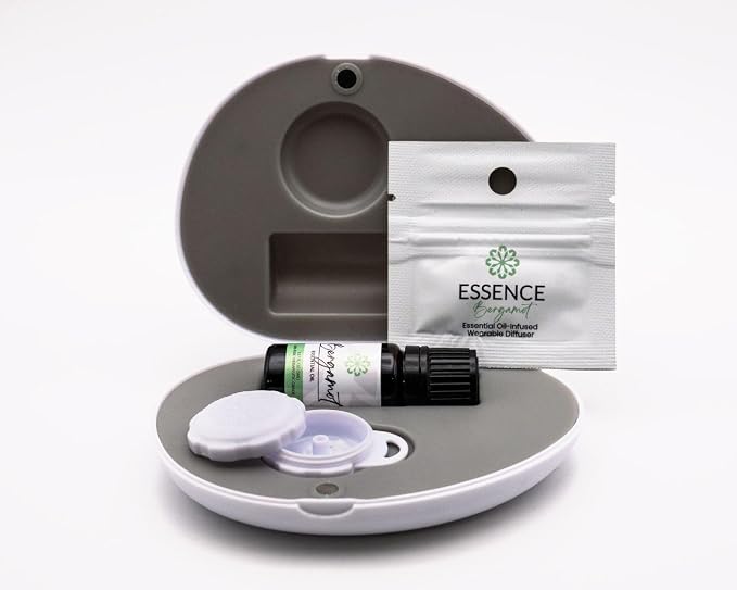Essence Pearl Travel Case | Bergamot Essential Oil | Aromatherapy Nasal Diffuser & Essential Oil Carrying Case | Refreshing Citrus Scent | Travel-Friendly Kit | White Pod