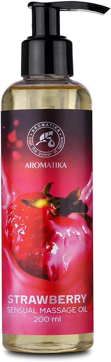 Sensual Massage Oil Strawberry 6.8 Fl Oz - Blend of Almond and Grapeseed Essential Oils - Edible & Kissable Massage Oil - Body Oil for Him & Her - for Couples - Gift - Relaxing Massage Oil