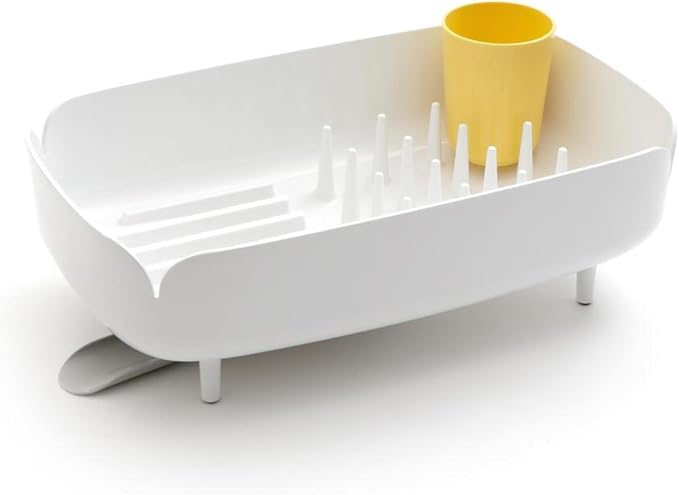Small Dish Drying Rack for Kitchen Counter, Compact Dish Drainer with Drainage Spout & Spoon Holder, Space-Saving Drying Rack for Small Kitchens, Apartments & RVs, Made in Korea (Yellow)