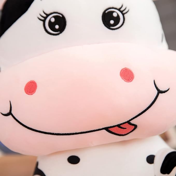 TEFU Lovely Creative Milk Cow Plush Pillow Toys Soft Stuffed Cartoon Animal Cattle Doll Bedroom Sleeping Pillow Cushion,Gifts for Friends Kids (70cm/27.5in)