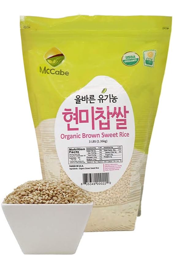 McCabe Organic Brown Sweet Rice - Rich in Fibers and Minerals | USDA and CCOF Certified | Sticky Brown Rice | Product of USA | 3 Lbs | Rich in Fibers and Minerals | USDA and CCOF Certified | Sticky Brown Rice | Product of USA | 3 Lbs
