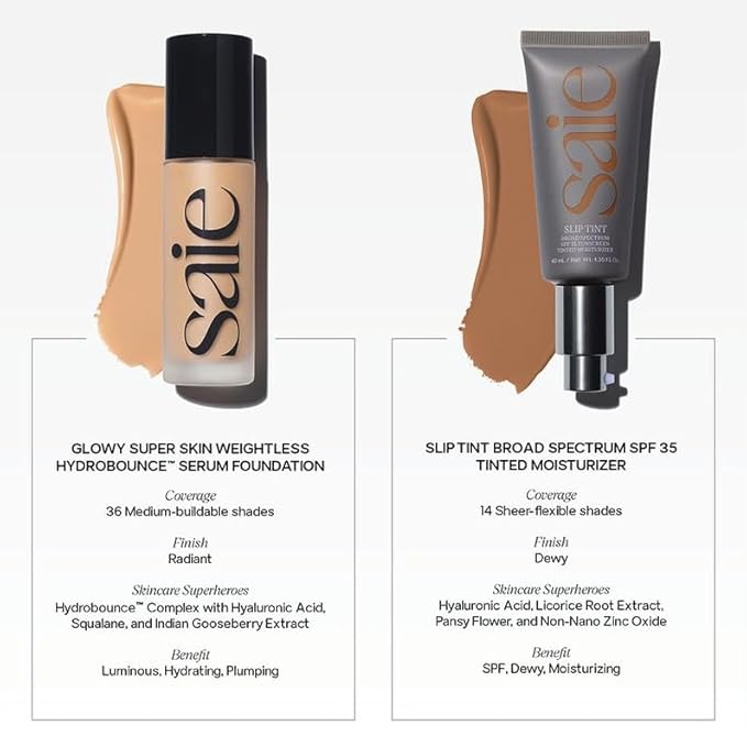 Saie Slip Tint Tinted Moisturizer with SPF 35 - Light Coverage, Glowy Skin Tint & Mineral Sunscreen for Face with Hydrating Hyaluronic Acid - Summer Makeup Essential - Shade Five + Half (1.35 oz)