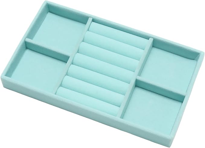 Velvet Jewelry Trays for Drawers, Blue 3-in-1 | Stackable Jewelry Drawer Organizer, Ring Earring Necklace Bracelet Holder Organizer Storage Tray with Removable Dividers