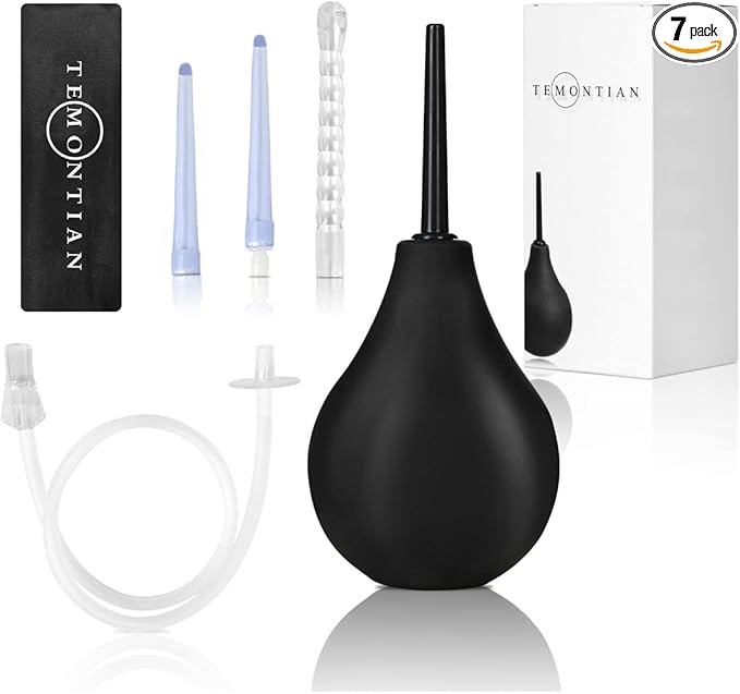 Enema Bulb Kit , Anal Douche for Men Women Beginners,Enima Vaginal Cleaner kit for Women, Douches for Men with 19,7in Hose+4 Replaceable Nozzles (Black