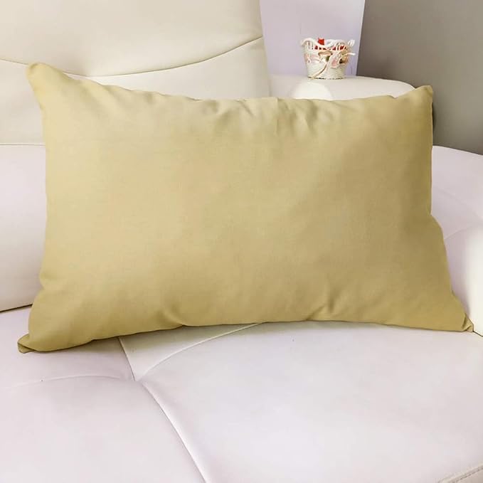 Thmyo 4-Pack 100% Cotton Lumbar Comfortable Solid Decorative Throw Pillow Case Rectangle Cushion Cover Pillowcase Sublimation Blank Pillow Covers DIY Throw Pillowcase(12x20inch/30x50cm, Khaki)