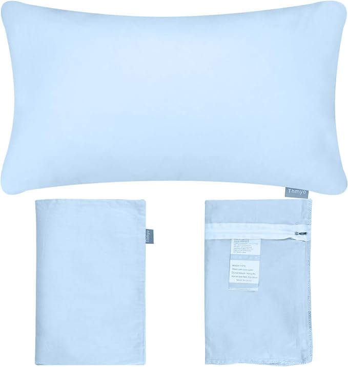4-Pack 100% Cotton Lumbar Comfortable Solid Decorative Throw Pillow Case,Thmyo Rectangle Cushion Cover Pillowcase Sublimation Blank Pillow Covers DIY Throw Pillowcase(12x20inch/30x50cm, Light Blue)
