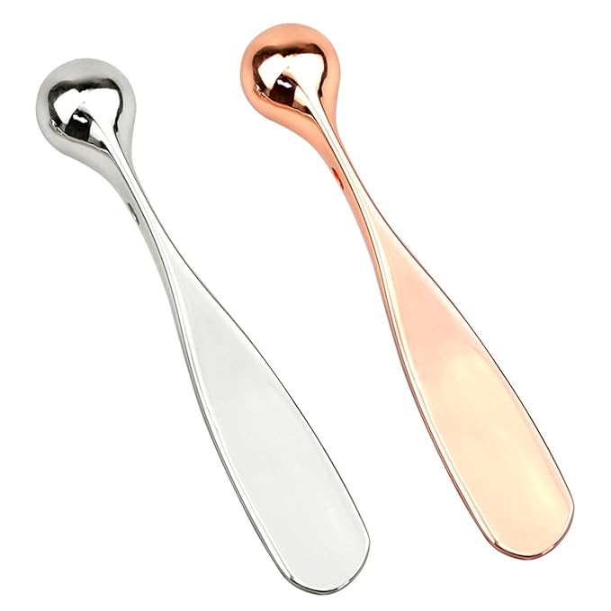 2Pcs Metal Eye Cream Applicator Facial Skin Care Spa Tools Eye Cream Massager Stick Face Cream Spoon for Women Girls (Rose Gold,Sliver)