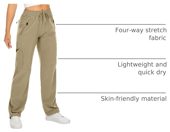Womens Hiking Pants Quick Dry UPF 50 Lightweight Travel Golf Cargo Safari Pants Zipper Pockets