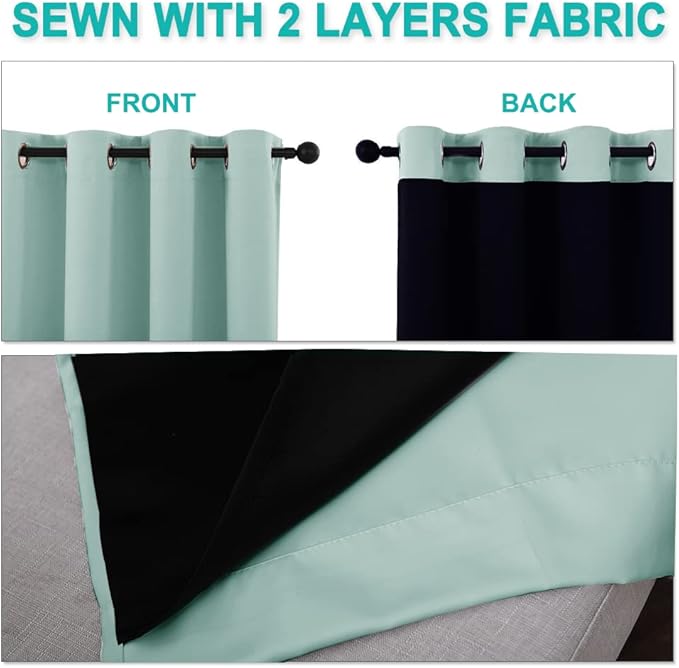 NICETOWN 100% Blackout Window Curtain Panels, Full Light Blocking Drapes with Black Liner for Nursery, 78-inch Drop Thermal Insulated Draperies (Aqua Blue, 2 Pieces, 55-inch Wide Per Panel)