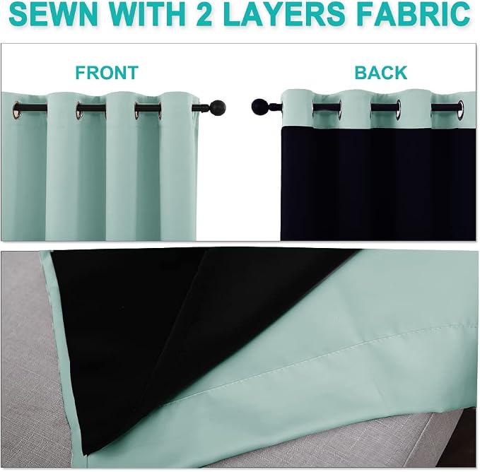 NICETOWN 100% Blackout Window Curtain Panels, Full Light Blocking Drapes with Black Liner for Nursery, 72-inch Drop Thermal Insulated Draperies (Aqua Blue, 2 Pieces, 62-inch Wide Per Panel)