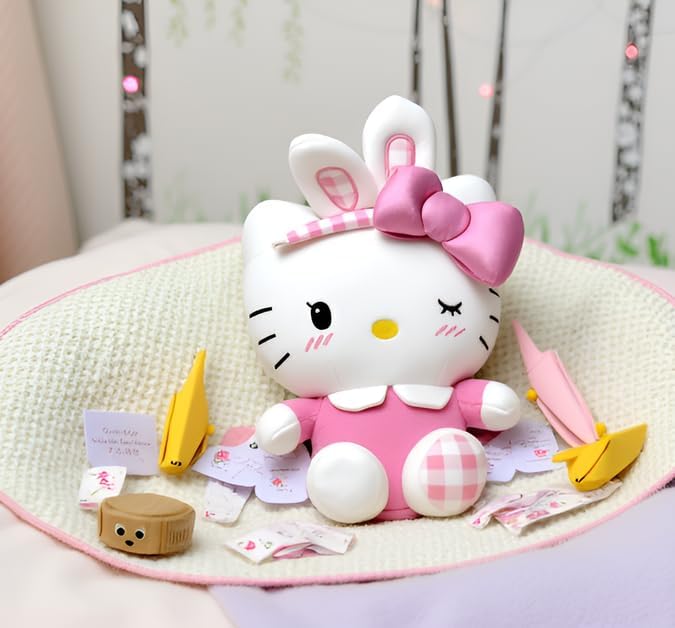 AlphaDesignLuxe Kitty Plush 10” Collectible Kitty Plushie Cute Stuffed Animal Toy Adorable Kawaii Doll (Pink)
