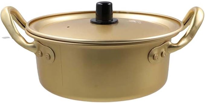 Golden Stainless Steel Ramen Pot with Double Handle, Small Korean Cooking Pot for Soup, Noodle Pot Fast Heating for Kitchen(5.5inch/14cm)