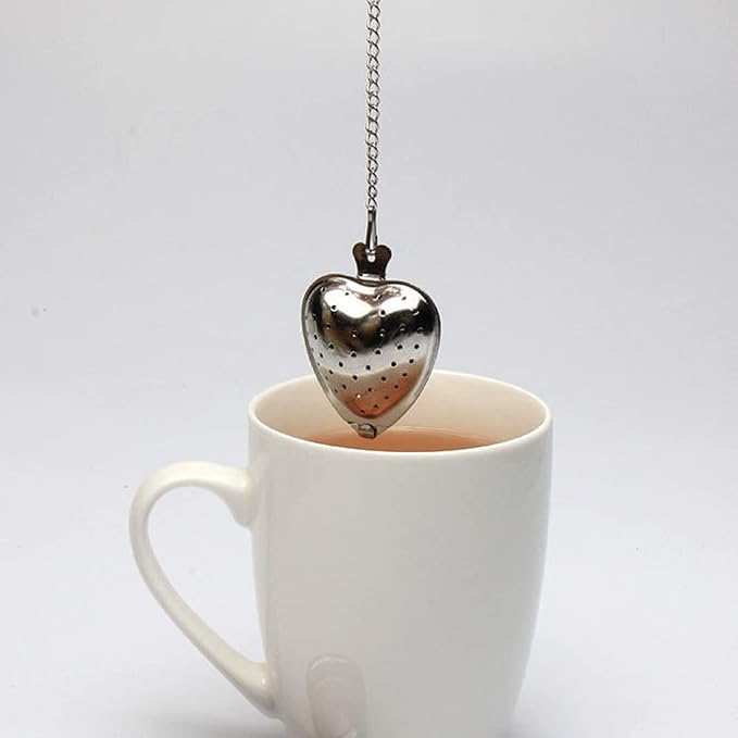 20Pcs Stainless Steel Tea Infuser Mesh Heart Shaped Tea Strainer With chain Spoon Sugar Flour Sifters Filters Tea Interval Diffuser for Loose Leaf, Spices, Seasonings