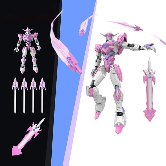 Fully Assembled T13 3D Printed Action Figure with Movable Joints & Interchangeable Weapons - 3D Printed Collectible Toy Ready-to-Play for Boys and Girls (White Pink)